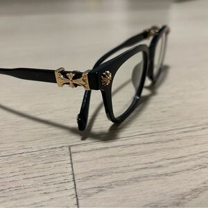 Blue light chrome hearts Black and Gold Glasses